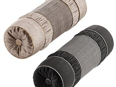 Cylindrical Beige and Black Pillows with Striped Design Soft Fabric and Decorative Button 3d model