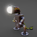 Vintage Industrial Metal Robot Character With Head Lamp And Mechanical Limbs