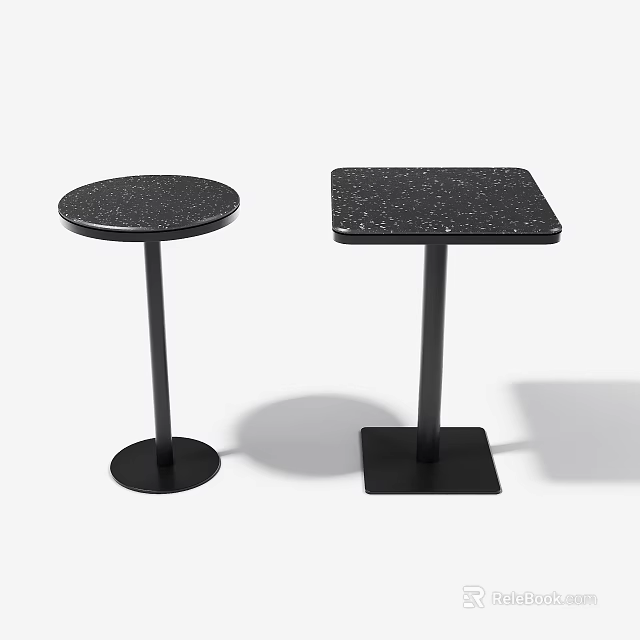 Modern Minimalist Side Tables With Round And Square Black Speckled Surface And Metal Base 3d model 
