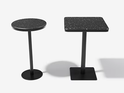 Modern Minimalist Side Tables With Round And Square Black Speckled Surface And Metal Base 3d model