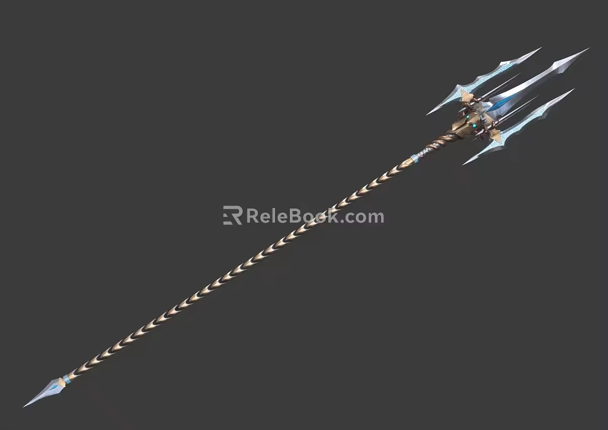 PBR Next Generation Poseidon Gun Poseidon Trident Ancient Greek Mythology Artifact Atlantis Gun Long Handle Weapon Cold Weapon 3d model