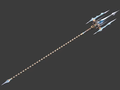 Ornate Decorative Spear Featuring Metal Spearhead Carved Shaft And Silver Blue Accents 3d model