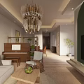 Cozy Dining Living Room Interior With Wooden Furniture Green Plants And Hanging Lamp