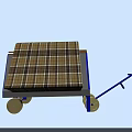 Industrial Equipment Cart with Plaid Fabric Top Blue Frame Wheels and Handle Design