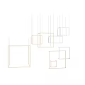 Modern Geometric Chandelier With Gold Metallic Frames Hanging In White Interior