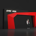 Red And Black Geometric Archway With Game Over Text And Person Standing