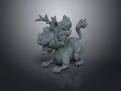Mythical Creature 3D Model With Antler Lion Body And Decorative Tail 3d model