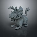 Mythical Creature 3D Model With Antler Lion Body And Decorative Tail