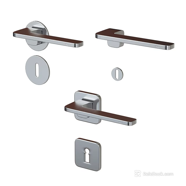 Modern Swing Door Hardware With Metal Handles And Lock Components 3d model 