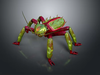 3D Rendered Fantasy Insect Creature With Green Red Exoskeleton And Spiked Legs 3d model