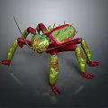 3D Rendered Fantasy Insect Creature With Green Red Exoskeleton And Spiked Legs