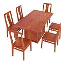 Solid Wood Chinese Style Dining Table Set with Six Matching Chairs 3d model