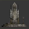 Ornate Spiked Ancient Throne With Runes On Frost Covered Pedestal Decorated With Skull And Weapon