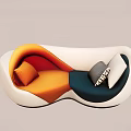 Unique Curved Shape Sofa Featuring Orange Blue White Sections And Soft Pillows