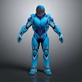 Armored Sci Fi Character In Blue Exoskeleton Suit With Futuristic 3D Render 3d model