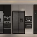 Sleek Modern Kitchen Appliances With Black White Refrigerators Ovens And Cabinets