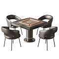 Modern Black Entertainment Table With Four Leather Chairs Curved Backrest And Metal Base