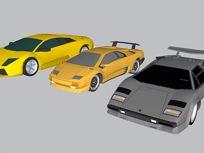 Three Stylish Sports Cars In Yellow And Gray With Aerodynamic Body Designs 3d model