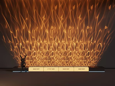 Coffee Display Stand With Small Black Figurine Arabica Dark Roast Mocha And Orange Light Projection 3d model