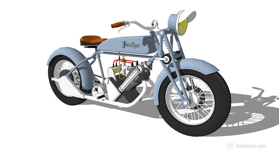 Vintage Burley Motorcycle In Light Blue With Brown Seat And Headlight 3d model 
