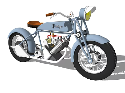 Vintage Burley Motorcycle In Light Blue With Brown Seat And Headlight 3d model