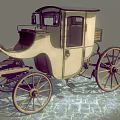 Vintage Wooden Horse Drawn Carriage With Spoked Wheels On Stone Pavement