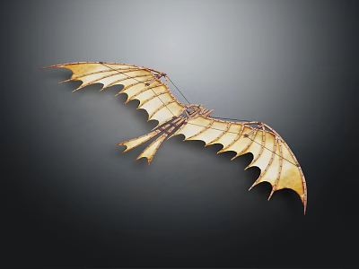 Pterosaur Model With Extended Wings Brown Yellow Texture Skeleton Structure Dark Background 3d model