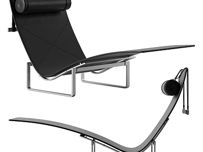 Modern Black Leather Lounge Chair With Metal Frame And Curved Design 3d model