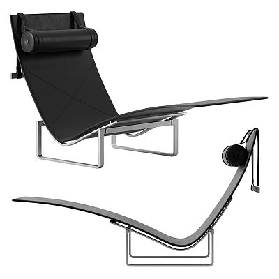 Modern Black Leather Lounge Chair With Metal Frame And Curved Design 3d model