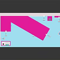 Modern Exhibition Booth Design With Pink Blue Decor Display Shelves Tables And Posters