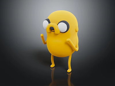 Yellow Cartoon Game Movie Character With Big Eyes Standing Pose And Round Body 3d model
