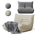 Comfortable Beige And Gray Bean Bag Chair With Soft Throw Blanket Design
