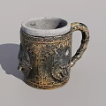 Carved Decorative Ceramic Tea Mug With Animal Head Pattern And Gold Black Decorations