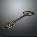 Ornate Decorative Key 3D Model With Intricate Design And Metallic Finish
