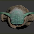 Baby Yoda Green Alien With Big Eyes In Brown Robe Standing On Dark Backdrop