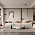 Modern Living Room Interior With Beige Sofa Marble Coffee Table Floor Lamp And Artwork