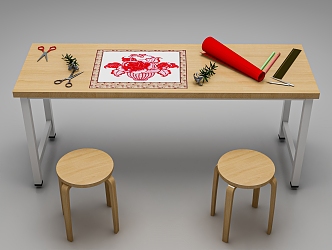 Modern Handmade Table and Chair Creative Paper-cut Craft Table 3d model