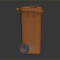 Building Exterior Featuring Orange Wheeled Trash Bin For Waste Disposal
