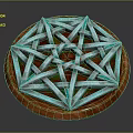 Decorative Geometric Art Piece Featuring Blue Interlaced Star Design On Round Wooden Base