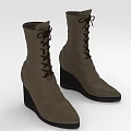 Stylish Brown Leather Ankle Boots With Lace Up Design And Wedge Heel