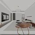 Modern Dining Living Room Interior With Dining Table Chairs Cabinets And Pendant Lights