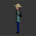 Adventurous Explorer Character In Floral Shirt With Backpack And Red Flag Arms Outstretched