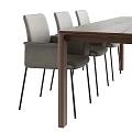 Modern Wooden Dining Table Set With Six Gray Upholstered Chairs 3d model