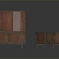 Rustic Wooden Console Cabinet And Side Cabinet With Open Shelves And Glass Doors