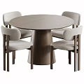 Modern Minimalist Solid Wood Round Dining Table With Four Beige Upholstered Dining Chairs Set