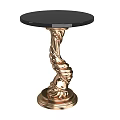 Elegant Round Black Side Table With Intricate Gold Ornate Pedestal Base Design