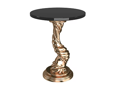Elegant Round Black Side Table With Intricate Gold Ornate Pedestal Base Design 3d model
