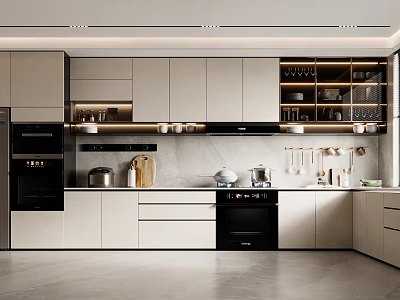 Modern Kitchen Interior Design With Gray Cabinets Marble Countertop And Appliances 3d model
