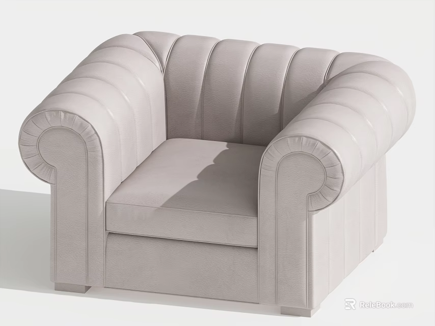 Light Gray Single Sofa With Channel Tufted Back And Rounded Velvet Armrests 3d model 