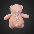 Pink Knitted Teddy Bear Doll With Star Patterned Bandana And Heart Design